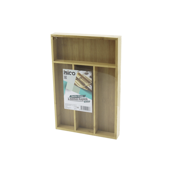 İ22-206 ( 4 Bölmeli=3+1 ) ( Ahşap Bambu ) ( Çekmece İçi ) Kaşıklık ( 22.4x33cm ) ( Çok Amaçlı Organizer )