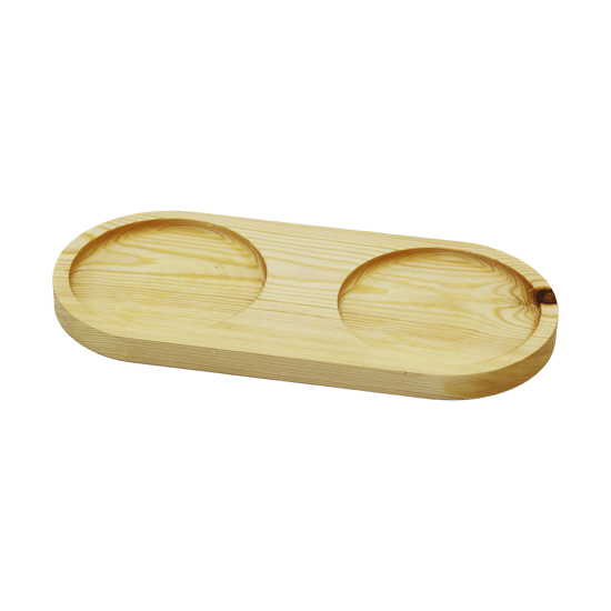 Taraklı Trk-389 ( 2 Bölmeli & Oval ) ( Açık Renk=sade ) Ahşap Yağdanlık Altlık ( 27x12.5cm )
