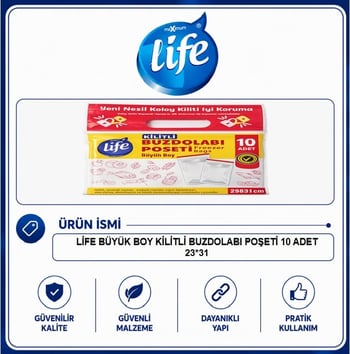 Life Kilitli Buzdolabı Poşeti Büyük Boy  10 Adet  23*31