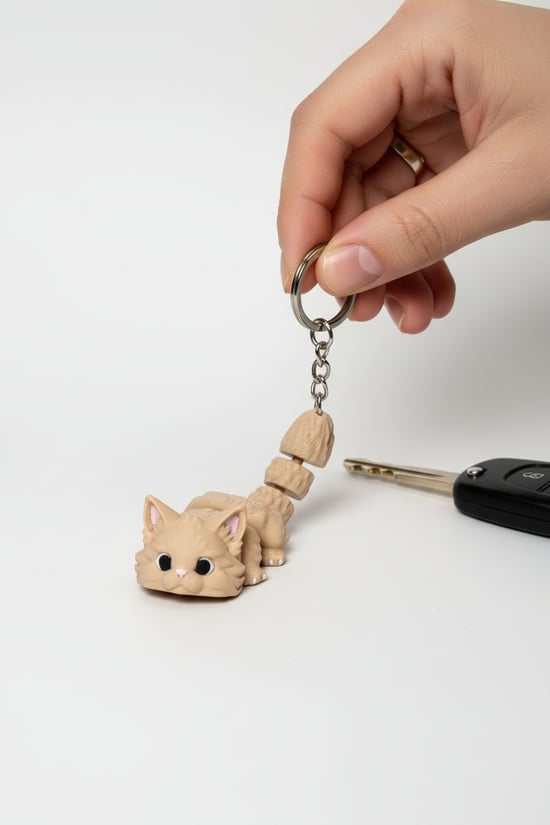 Sevimli Kedi Figürlü Hareketli Anahtarlık