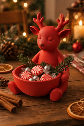Ren Geyiği Figürlü Çok Amaçlı Kase – Noel Sunum Kabı Kırmızı