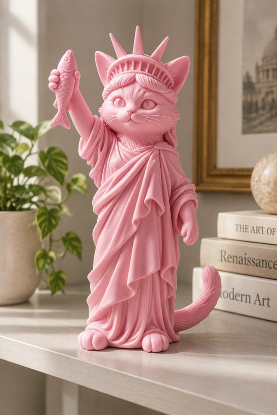 Özgürlüğün Kedisi Figürlü Dekoratif Biblo - Büyük Boy - 22cm Pembe