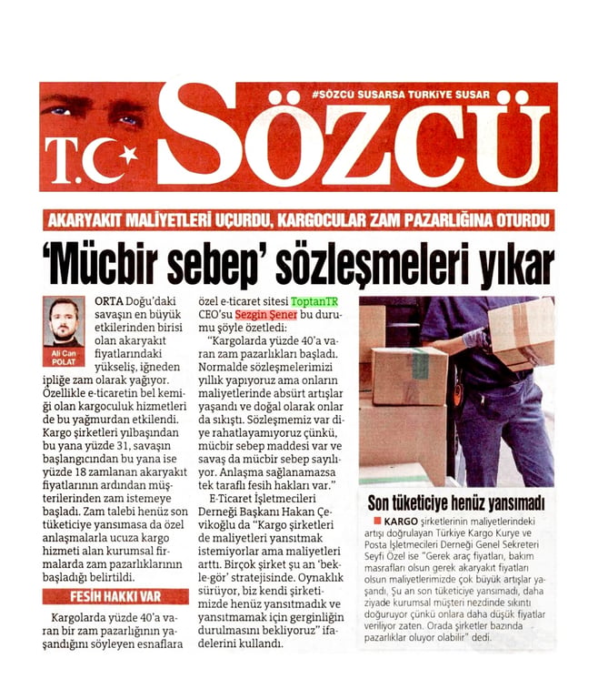 ToptanTR CEO'su Sezgin Şener: "Lojistik Sözleşmelerinde Yeni Dönem"