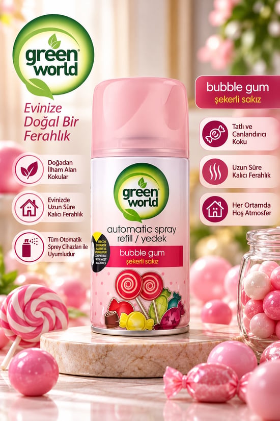 Freshmatik Green World 250 Ml Şekerli Sakız Yedek Oda Kokusu Tüm Makinelere Uyumludur