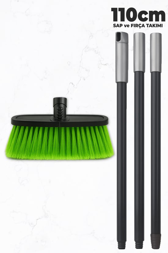Saplı Ev Fırçası - Ekstra Kaliteli - 110cm Sap - Demonte Sap - Uzun Fırça Kılı - Oto Fırçası