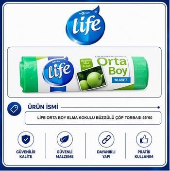 Life Elma Kokulu Orta Boy Büzgülü Çöp Torbası 10'Lu