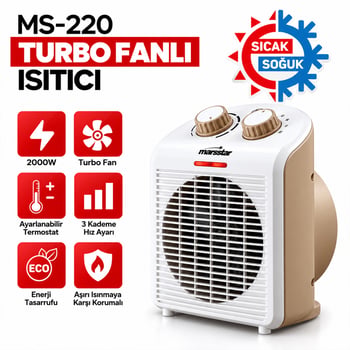 Marsstar Ms-220 ( Sıcak & Soğuk ) ( Turbo Fanlı ) Elektrikli Isıtıcı ( Soba ) ( 3 Kademe Hız Ayar ) ( 2000w )