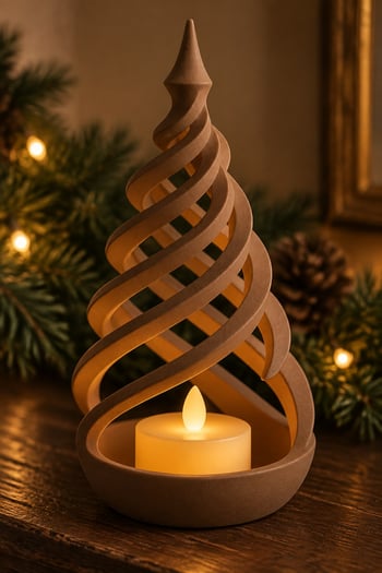 Minimalist Spiral Noel Ağacı Şeklinde Led Mum Tutucu Kahverengi