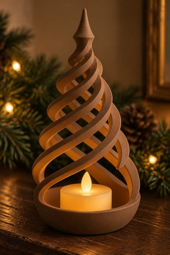 Minimalist Spiral Noel Ağacı Şeklinde Led Mum Tutucu Kahverengi