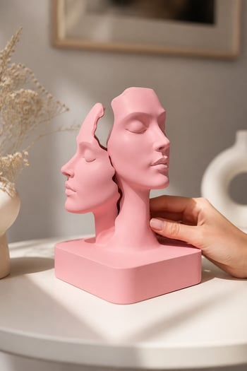 İkiliğin Yüzleri Figürlü Minimalist Dekoratif Biblo Pembe