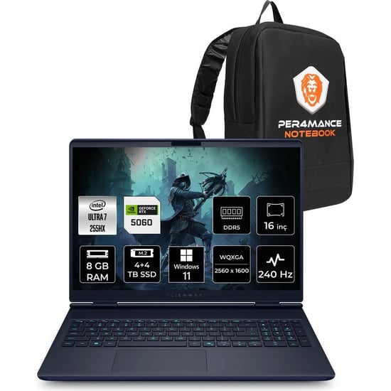 Dell Alienware 16x Aurora Core Ultra 7 255hx Rtx 5060 8gb Gaming Laptop 8gb Ram 4tb Ssd 16" Qhd+ Win