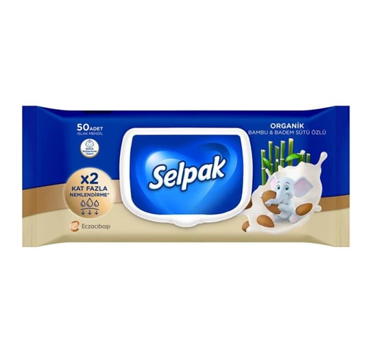 Selpak Organik Bambu Özlü & Badem Sütü Özlü İslak Mendil 50'li