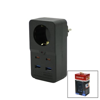 Winnboss-3438 Termal Akım Korumalı ( 1xpriz ) ( 2x Usb ) ( 2x Type-c ) Duvar Tipi Priz Siyah ( 10a & 2500w )