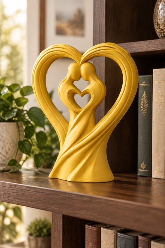 Birbirine Geçmiş Ruhlar – Kalp Heykeli Figürlü Dekoratif Biblo Sarı