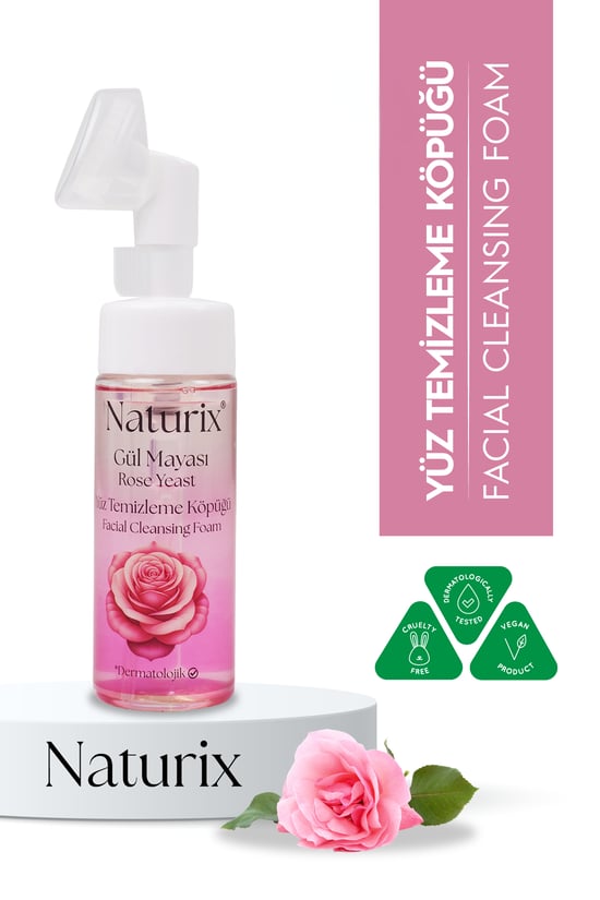 Naturix Gül Mayalı Yüz Temizleme Köpüğü Masaj Başlıklı Fırçalı Yüz Temizleyici 160 ml