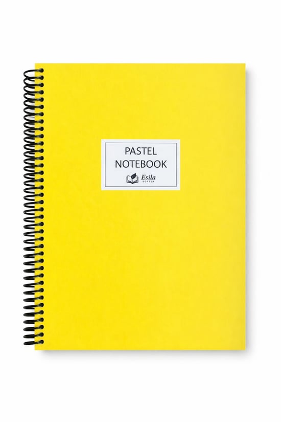 A5 96 Yaprak Sert Kapak Spiralli Çizgili Defter Sarı Renk