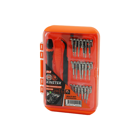 Kinetex Ktx-3148 ( 21in1 ) Saatçi Telefon Bits Tornavida Seti ( 18pcs Uç + 1-t.vida Sapı + 1-cımbız + 1-plastik Çift Taraflı Kazıma Aleti )