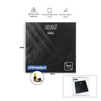 Sinbo Sbs-4452 ( Dijital & Pilli ) Banyo Baskül Terazi Tartı ( Lcd Ekran & Sıcaklık Gösterge )( 180kg/50gr )( 28x28cm )