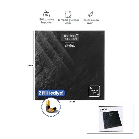 Sinbo Sbs-4452 ( Dijital & Pilli ) Banyo Baskül Terazi Tartı ( Lcd Ekran & Sıcaklık Gösterge )( 180kg/50gr )( 28x28cm )