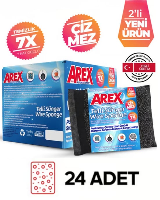 Arex İnox Sihirli Paslanmaz Telli Bulaşık Süngeri (24 Adet)