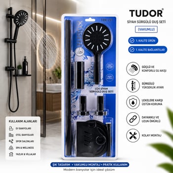 Tudor Tdr-257 ( Vakumlu & Siyah ) Lüx Sürgülü Duş Seti