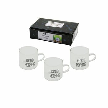 INURA GLOBAL İBİCO İ22-139 Kulplu Good Morning Kalın Çizgili Cam Bardak 90 ML*48K