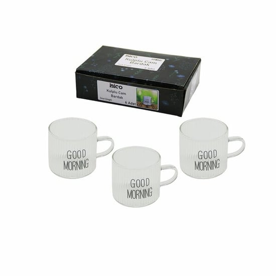 INURA GLOBAL İBİCO İ22-139 Kulplu Good Morning Kalın Çizgili Cam Bardak 90 ML*48K
