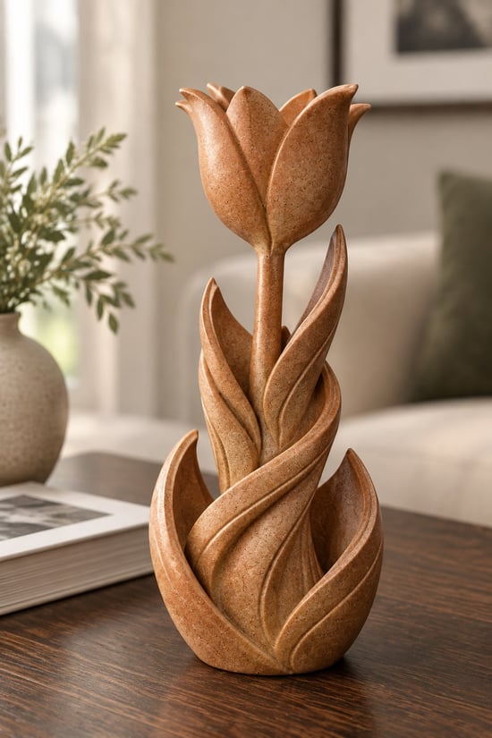 Spiral Lale Çiçeği Figürlü Dekoratif Biblo Bakır