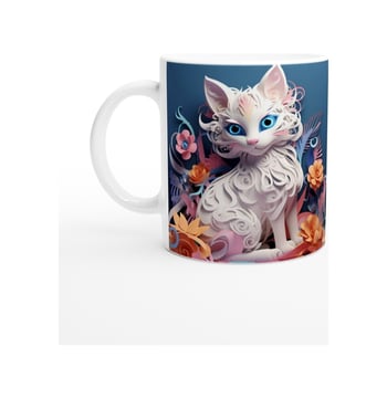 Beyaz Kedi Baskılı Kupa Bardak Çok Renkli