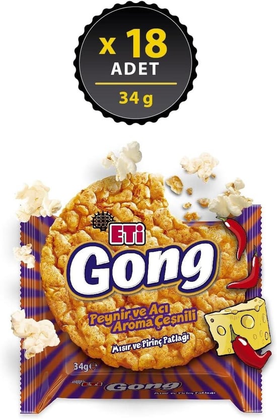 Eti Gong Peynir ve Acı Aroma Çeşnili Mısır ve Pirinç Patlağı 34 G