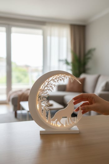 Hilal İçerisinde Uluyan Bozkurt Figürlü Biblo