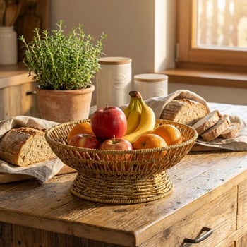 BUFFER® 25 cm Plastik Rattan Servis Çanağı – Doğal Hasır Görünümlü Dekoratif Meyve, Ekmek ve Sunum K