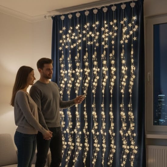 BUFFER® Saçaklı 3*3 Metre Yıldız Boncuklu Dekor Led USB Ev, Oda ve Organizasyon Dekoru hakkında ürün