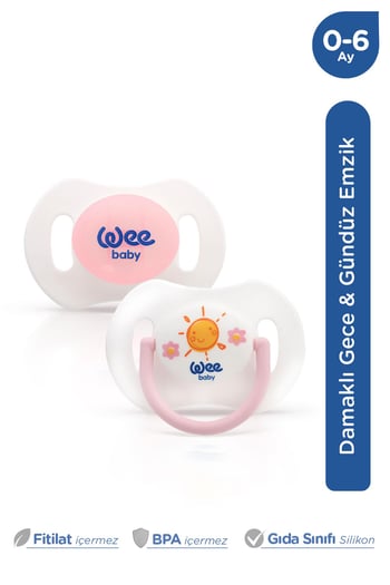 Wee Baby 2'li Gece Gündüz Damaklı Silikon Emzik 0-6 Ay (saklama Kabı Hediyeli) Pembe