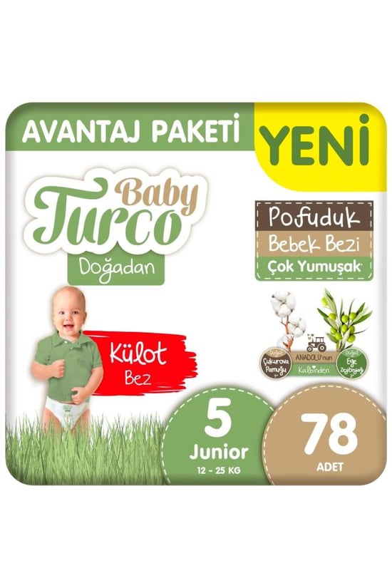 Baby Turco Doğadan Avantaj Paketi Pofuduk Külot Bez 5 Numara Junior 78 Adet
