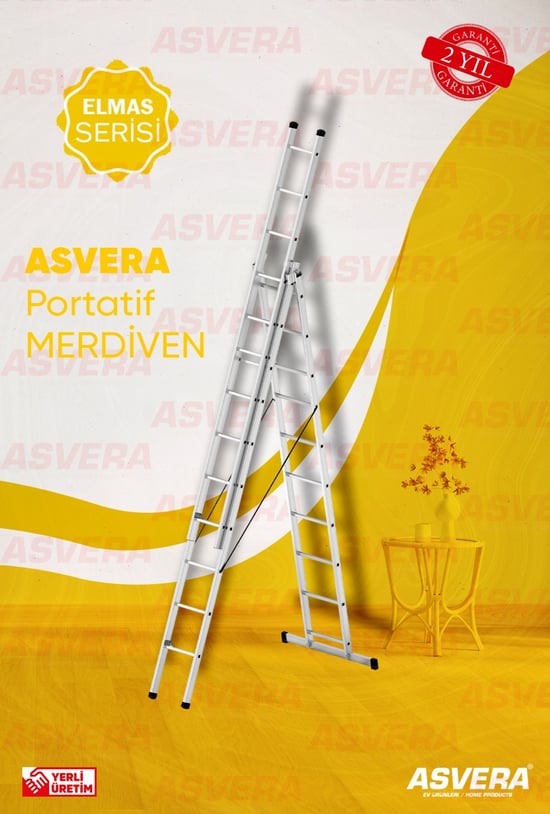 Elmas Serisi - 3 Parça X 3 Metre = 9 Metre A Ti̇pi̇ Alüminyum Merdiven - Yerli Üretim