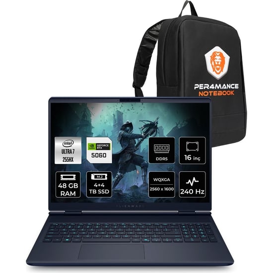 Dell Alienware 16x Aurora Core Ultra 7 255hx Rtx 5060 8gb Gaming Laptop 48gb Ram 4tb Ssd 16" Qhd+ Fr