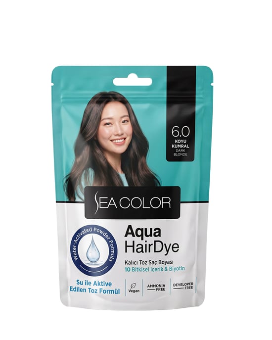 Sea Color Aqua Hair Dye Suyla Aktifleşen Toz Saç Boyası 6.0 Koyu Kumral