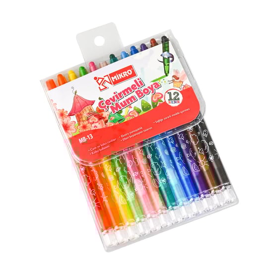 Mikro St.MB-13 Çevirmeli Mum Boya 12 Renkli 12 Adet'li