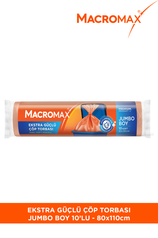 Macromax Ekstra Güçlü Çöp Torbası Jumbo Boy 88x110 Cm Soft Kokulu 10 Adet
