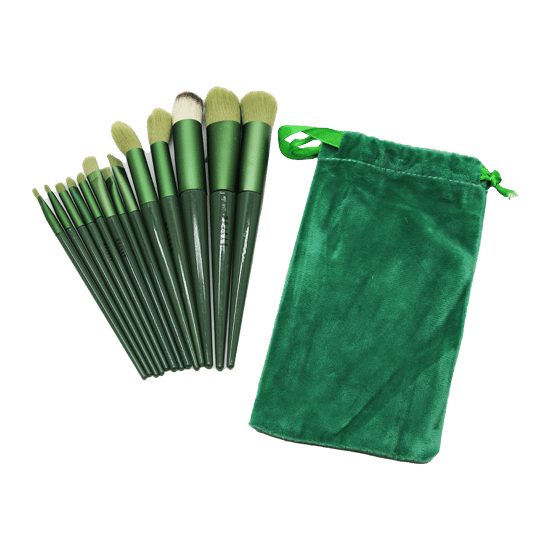 Mujgan Mjgn-61c ( 13pcs ) Makyaj Fırça Seti ( Yeşil Kadife Torbalı ) ( Plastik Saplı )