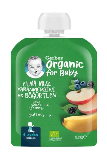 Organik Muzlu Yabanmersinli Böğürtlenli Elma Püresi 90g