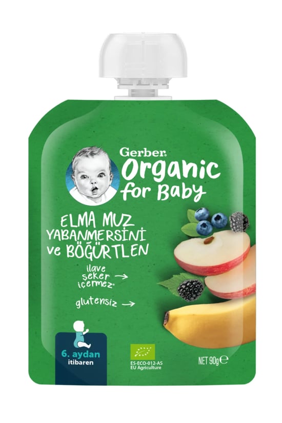 Organik Muzlu Yabanmersinli Böğürtlenli Elma Püresi 90g