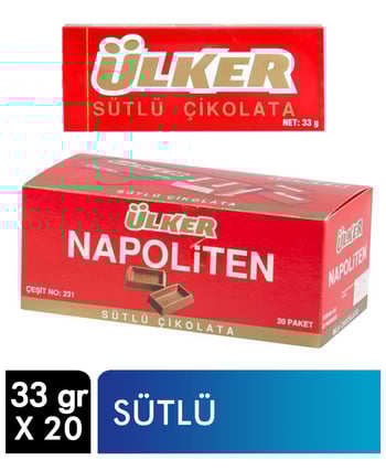 Ülker,Ülker Napoliten Sütlü Çikolata 33 gr X 20'li Paket,sütlü,çikolatalı,aburcubur ürünleri,abur cubur çeşitleri,çikolata ürünleri,çikolata çeşitleri,çikolata fiyatları,gıda ürünleri,toptan satın al,toptantr,toptan mağazacılık