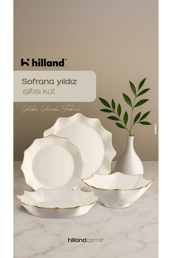 Hilland Yıldız Yaldızlı Opal 24 Parça Yemek Takımı 6 Kişilik