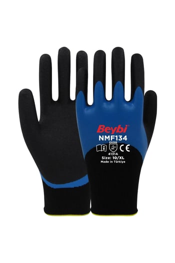 Beybi Nmf134 Mavi Mikro Köpük Nitril Kaplı Polyester Örgü Eldiven 9 Beden 12 Çift