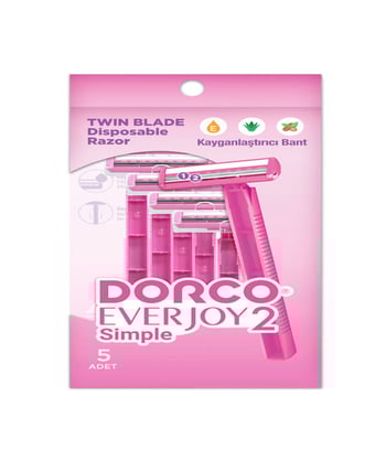 Dorco Everjoy, 2 bıçaklı tıraş bıçağı, kadın tıraş bıçağı, basit tıraş bıçağı, kayganlaştırıcılı tıraş bıçağı, günlük tıraş bıçağı, ergonomik sap, hijyenik tıraş bıçağı, pürüzsüz tıraş, 5'li tıraş bıçağı, tek kullanımlık jilet,toptan dorco