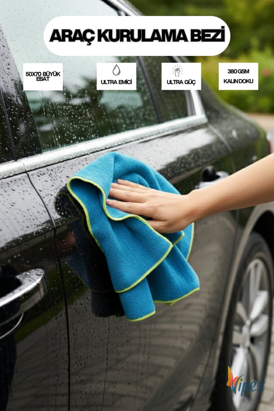 Vipex 50x70 380 GSM Araç Kurulama Bezi Tank Bezi Mavi