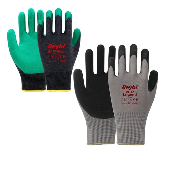 Beybi Pl-17 Flex ( Siyah & Yeşil & Ant.gri ) ( Tırtıklı ) No-10xl İşçi Eldiveni