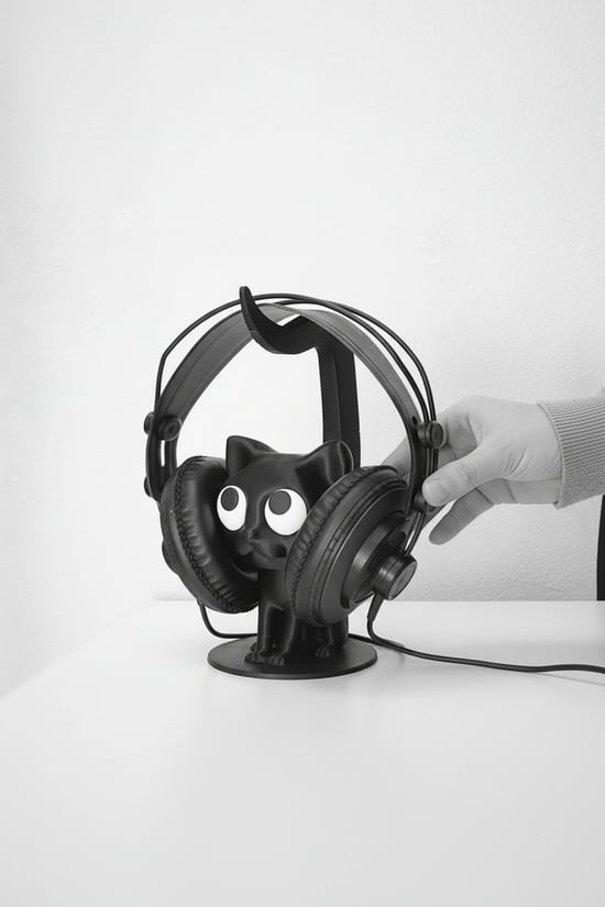 Kedi Figürlü Tasarım Kulaklık Standı
